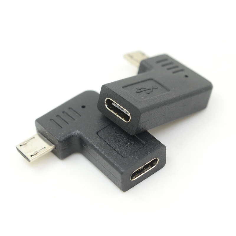 90 Degree Right & Left Angled Micro USB Male to Type-C USB 3.1 Female Elbow Adapter Converter for Phone/Tablet