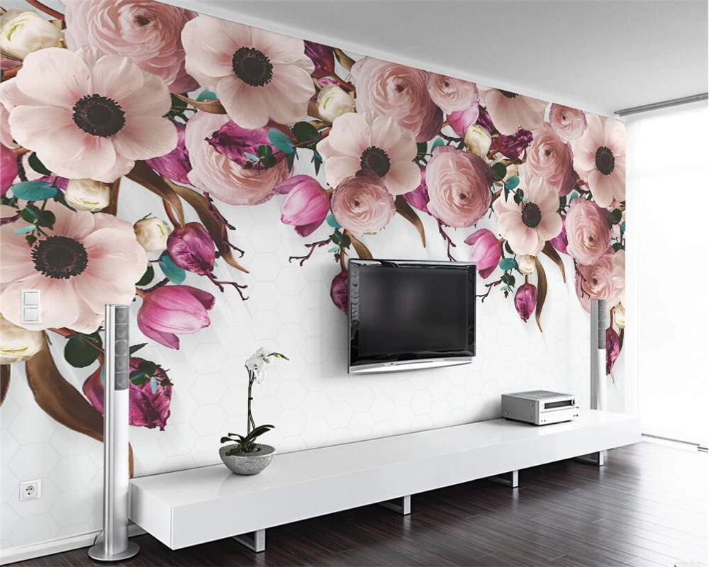 

Custom wallpaper American hand-painted rose flower vine modern living room bedroom TV sofa background 3d wallpaper