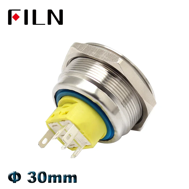 30mm red bi-color RGB led Metal Push Button Switch momentary latching waterpoof 2no2nc pushbutton switch on off stainless steel