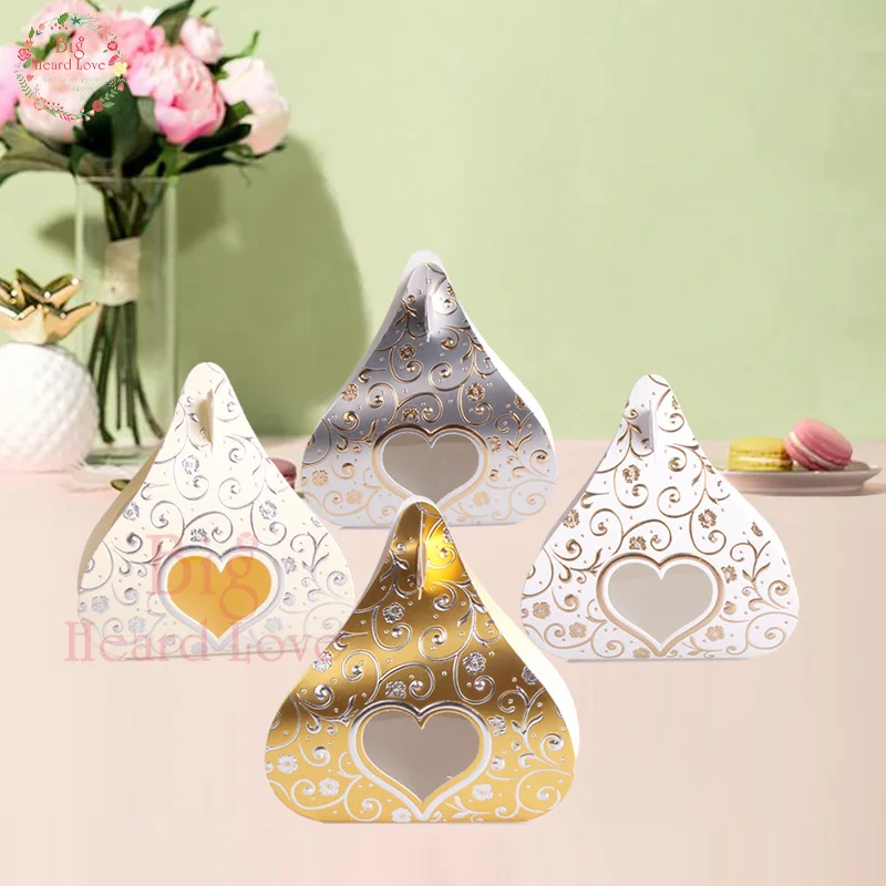 25pcs Bronzing Flower Vine Candy Box Heart Wedding Party Gift Box Party Decoration and Supplies Marriage Wedding Party Favors