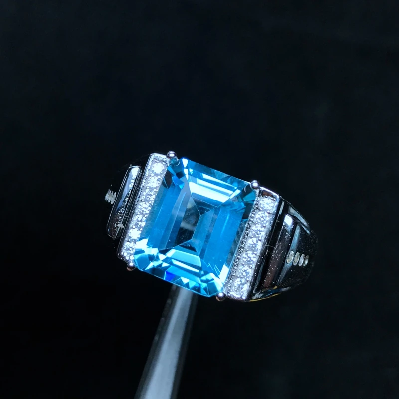 

Natural topaz men's ring, 925 silver, exquisite craftsmanship, classic square gems, beautiful colors