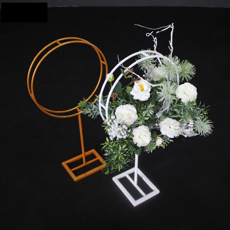 

Wedding Background Wrought Iron Round Flowre Stand Wedding T Station Road Lead Stage Metal Bracket Flower Arrangement Decoration