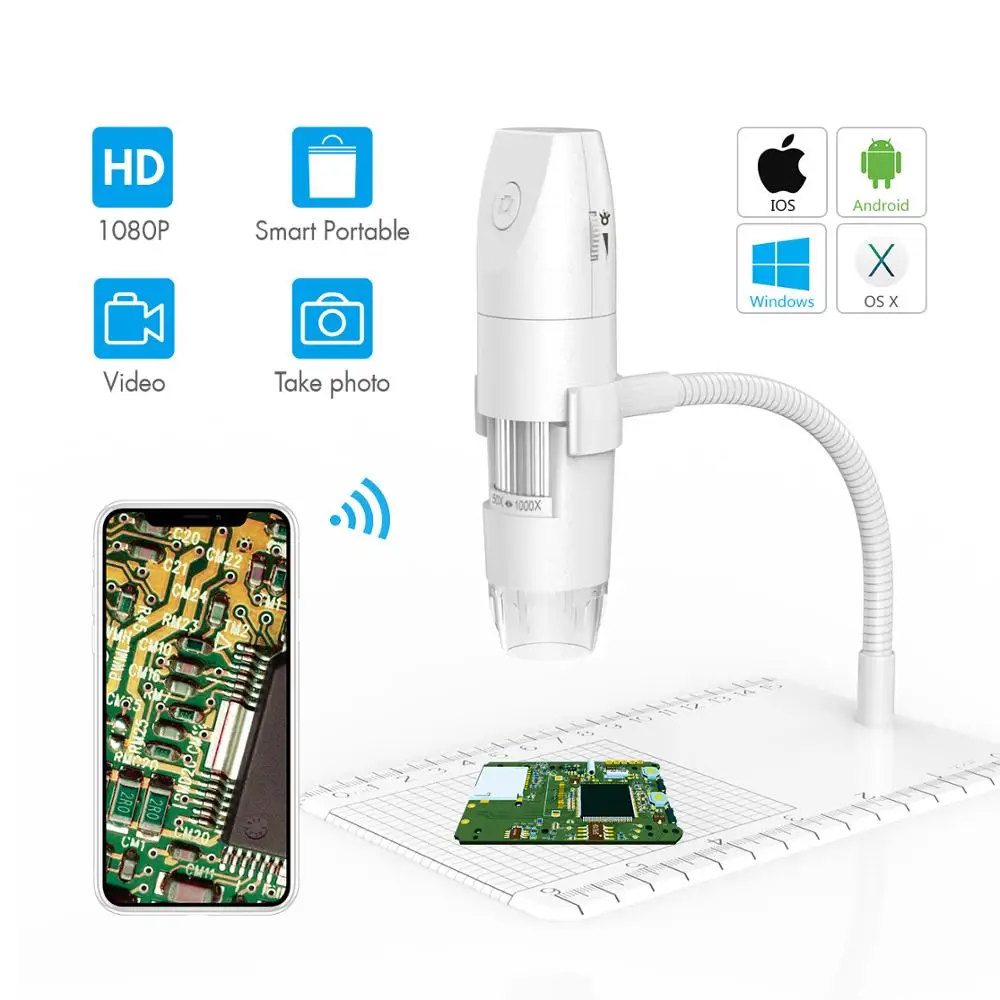 2MP 1080P Wireless WIFI Digital Microscope 50-1000X CMOS Borescope