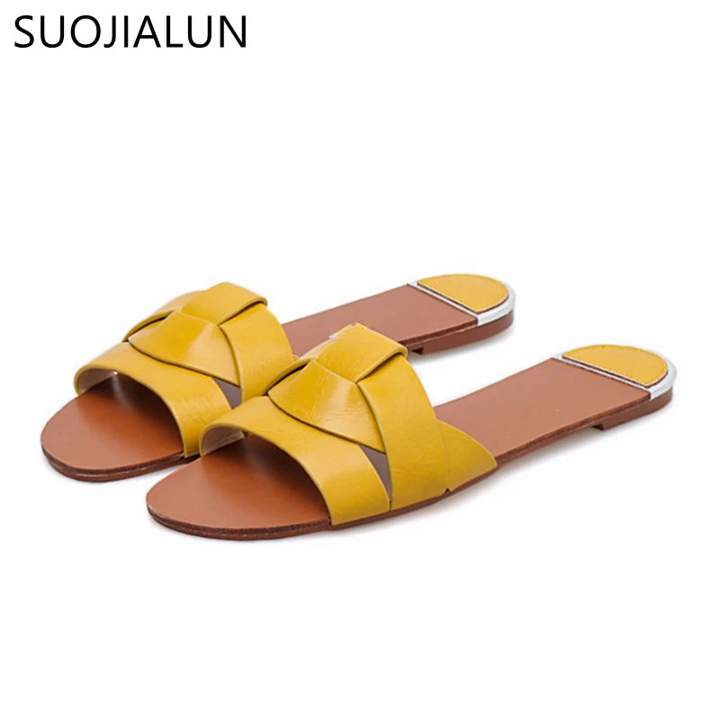 SUOJIALUN 2021 Beach Women Slippers Sandals Women Slippers Flat Heel Casual Ladies Shoes Outdoor Female Slides