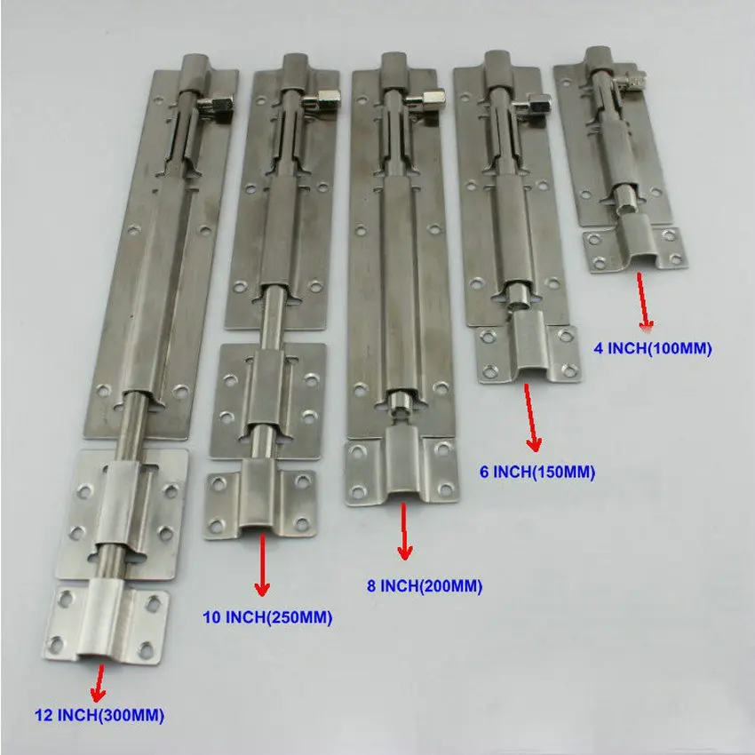 Thicken 5PC/Lot 8Inch=200MM(40MM Width, 9.5MM Rod Dia) AISI304 Stainless Steel Door Bolt Security Latch Plug Pin