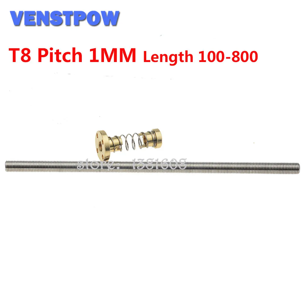 

1SET Length 100 to 800 Pitch 1MM LEAD 1MM T8 Guide with Anti-backlash Spring Loaded Nut for CNC 3D Printer