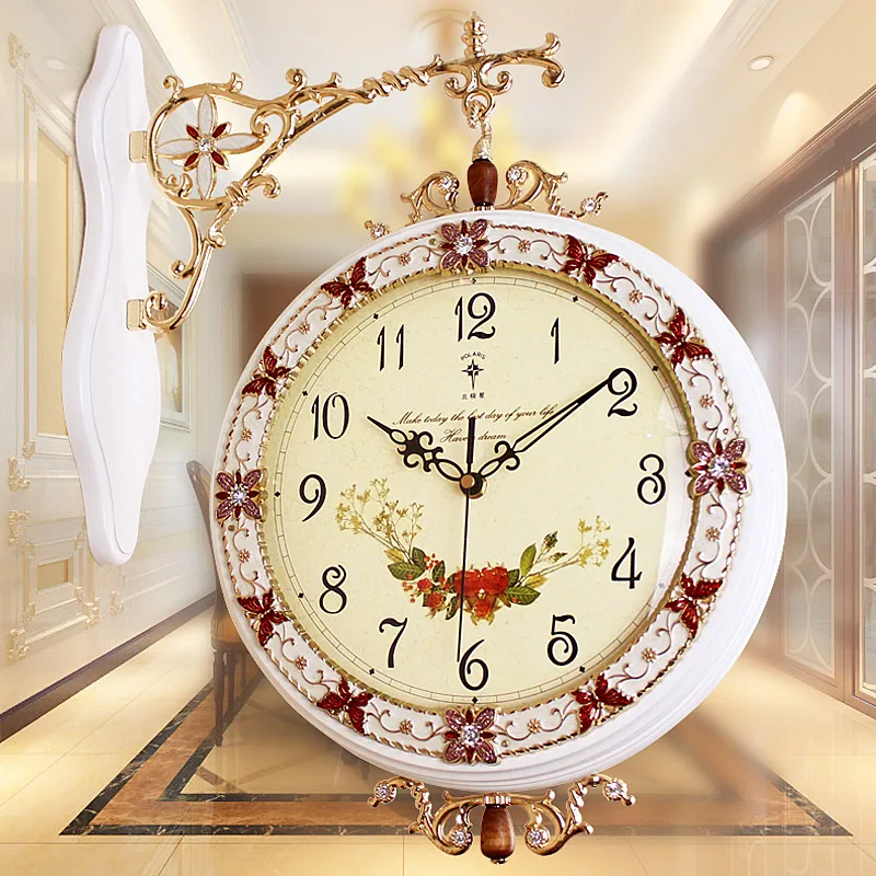 European style living room large two-sided clock mute double-sided wall clocks creative clock modern minimalist quartz clock