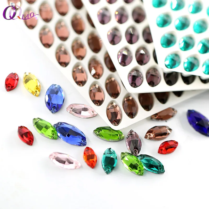 9x18mm 36Pcs/bag Horse eye Silver Base 2 Holes Sew On Bead, Sewing Crystal Rhinestone Stone for Garment Jewelry