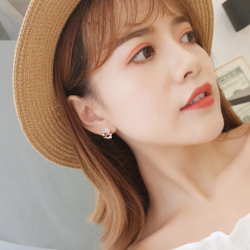 JIOFREE Elegant Korean Rhinestone Flower small Round Circle Clip Earrings Charm Pearl Wedding Party Jewelry Pendientes For Women