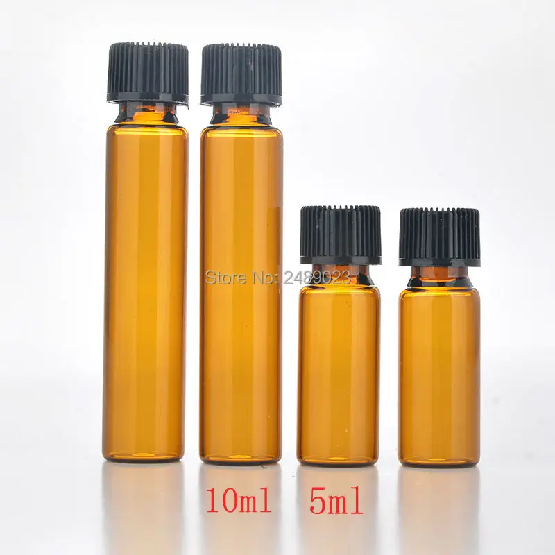 

5ml 10ml Portable Amber Glass Refillable Storeage Perfume Bottle with Cap Empty Cosmetic Essential Oil Vial For Travel 100pcs