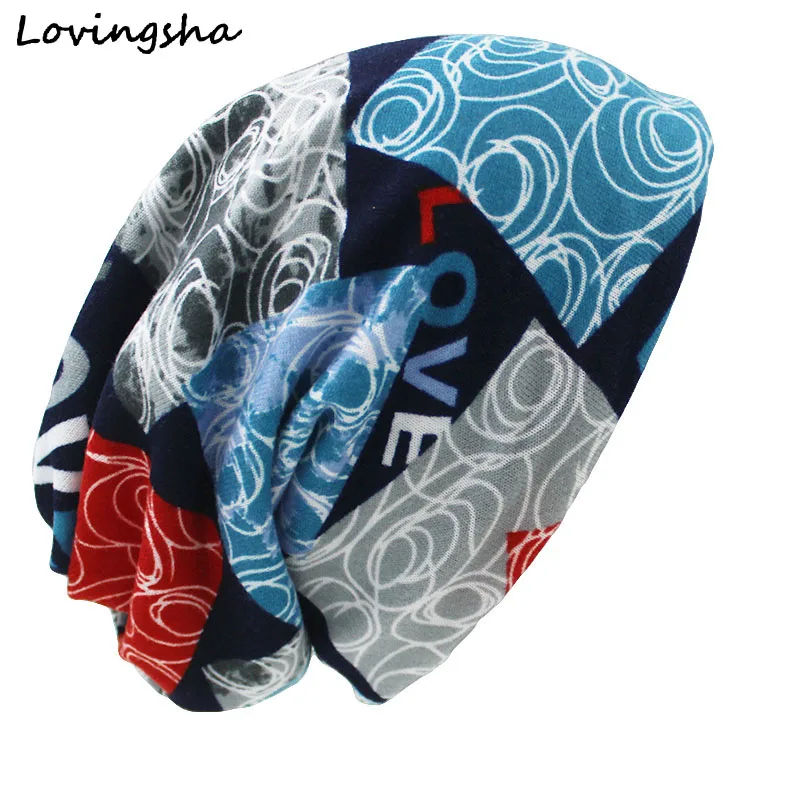 LOVINGSHA Fashion Brand Autumn Winter Dual-use Hats For Ladies thin Skullies Beanies Vintage Design Women Scarf Face Mask HT029