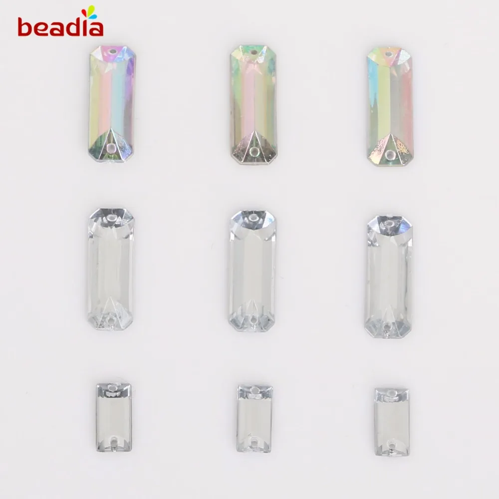 Wholesale 5*10/6*18mm Lucency Rectangle Crystal Stone 2 Holes Sew On Rhinestone Acrylic DIY Craft For Jewelry Decoration