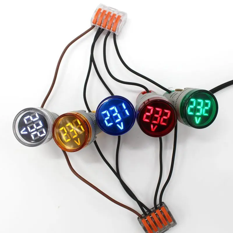 Mini LED Digital Display Voltmeter Alternating Current 60V-500V Digital Display Indicator Aperture 22mm Signal Lamp