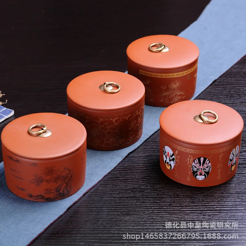 

Purple sand tea pot ceramic large size Puer sealed cans waking tea storage items red green tea cans movable gifts