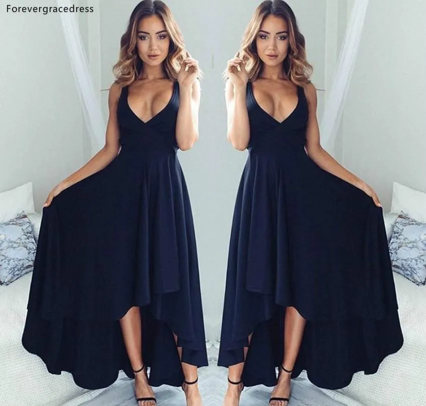 

Navy Blue Evening Dresses 2019 A Line Chiffon Beach Boho Formal Holiday Wear Celebrity Party Gowns Plus Size