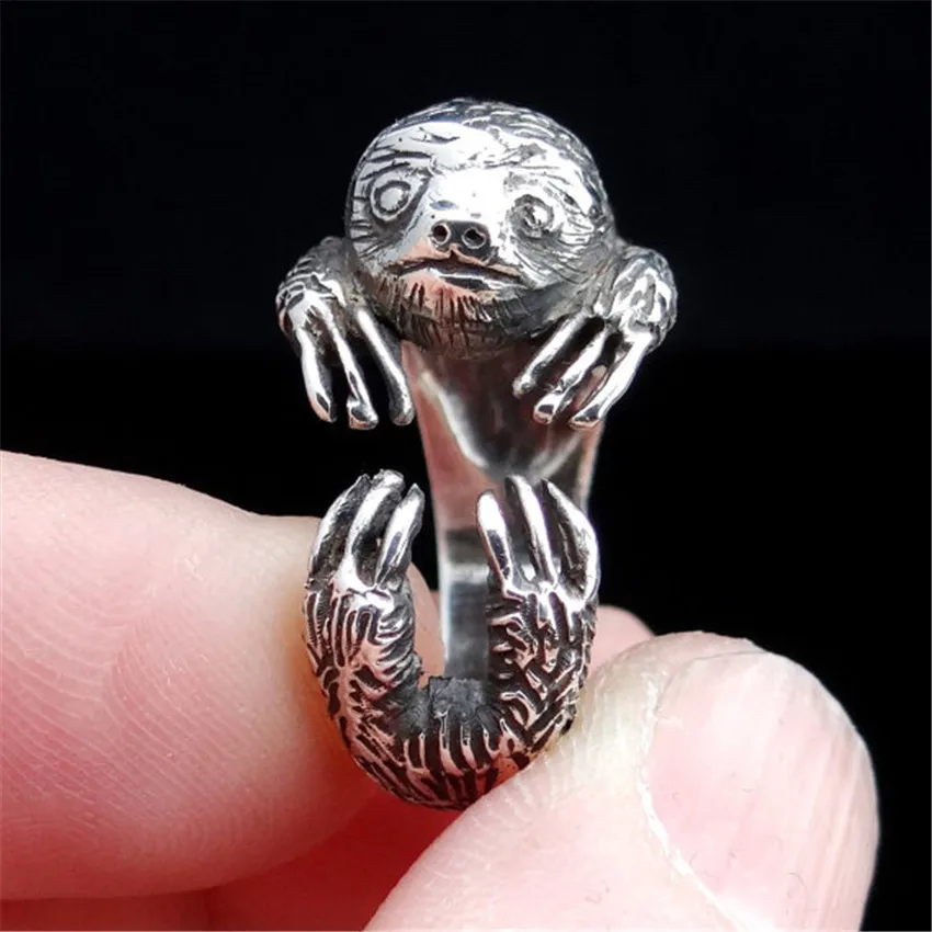 Handmade adjustable Sloth Ring for women men jewelry cute animal ring