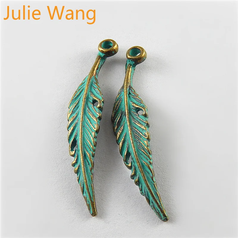 Julie Wang 20PCS Zinc Alloy Vintage Antique Bronze Feather Shape Charms Jewelry Making Pendants Necklace Finding Accessories