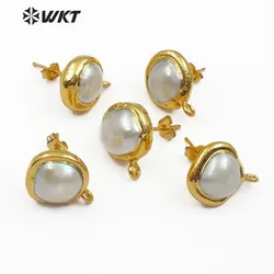 JF301 Natural Freshwater Pearl Earring Finding 10MM Round Shape Pearl For Women Making Dainty Jewelry Earring Back