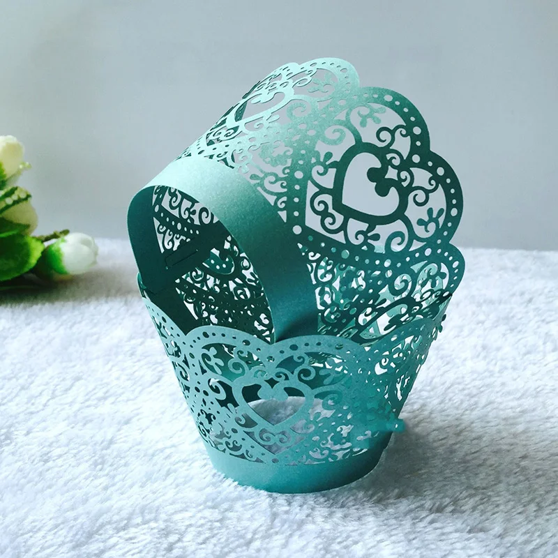 50pcs Heart Little Vine Lace Laser Cut Cupcake Wrapper Liner Baking Cup Paper Cake Cup DIY Baking Wedding Party Favor Decoration