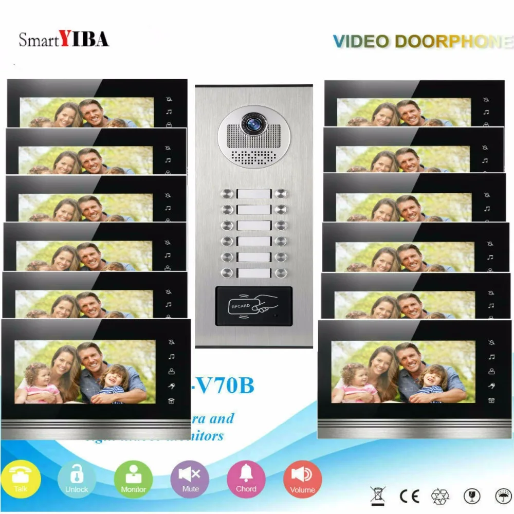 SmartYIBA Max Up to 12 Units Apartments Doorbell Doorphone Intercom Kits Rainproof Outdoor Unit for Home/Office Security System