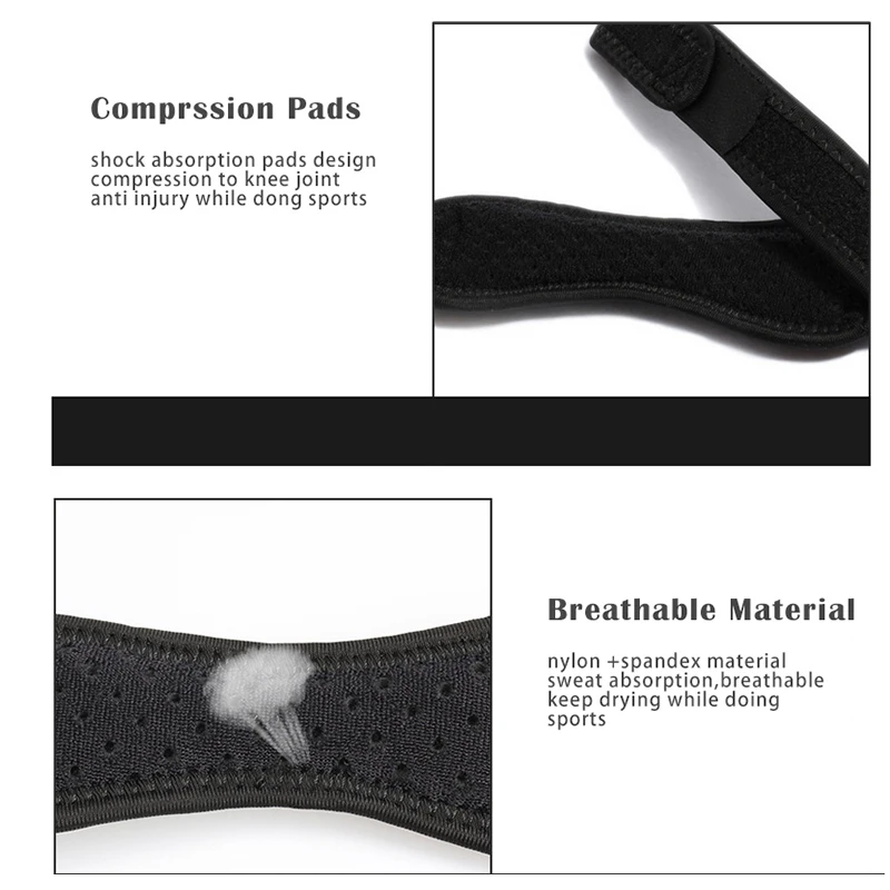 1 pièce genou tendon rotulien genouillère sangle orthèse réglable Absorption des chocs Compression genouillère manchon pour basket-ball