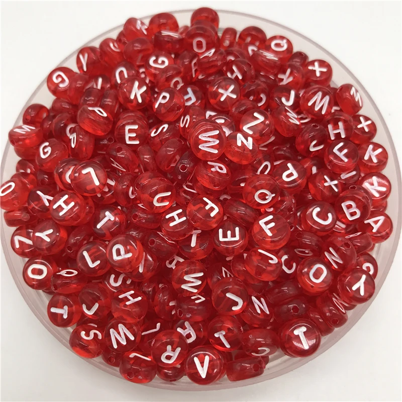 100pcs 7mm Letter Beads Red Mix Oval Shape 26 Alphabet Charms DIY Beads For Bracelet Necklace Jewelry Making