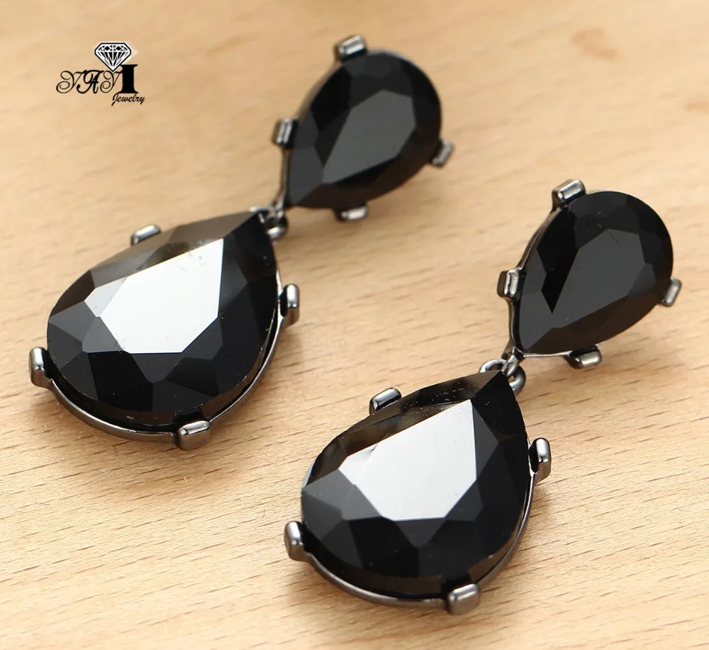 YaYi Jewelry New Black Glass  Rhinestone Dangle Crystal Earring Women\'s Fashion Ancient Silver  Color Gem Earrings Gift 1192