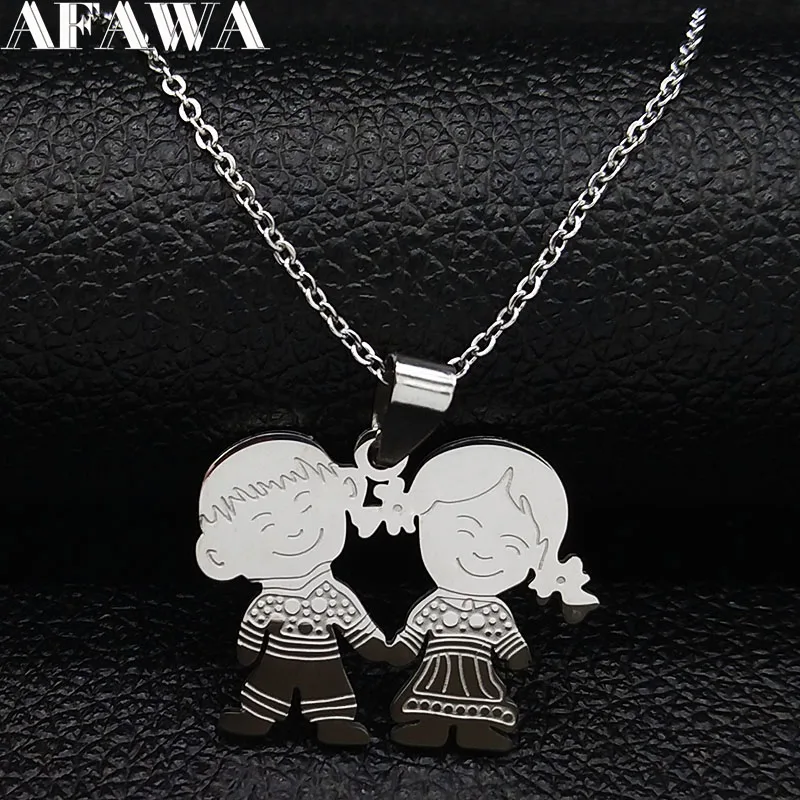 Boy Girl Child Kid Stainless Steel Necklaces Women Gold Color Mothers and Children Necklaces Jewelry Mother\'s Day Gift N519S01