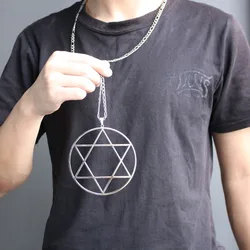 NK Figaro chain Large 4 inch Size Stainless Steel hexagram star of David Wicca paganism Pendant Necklace