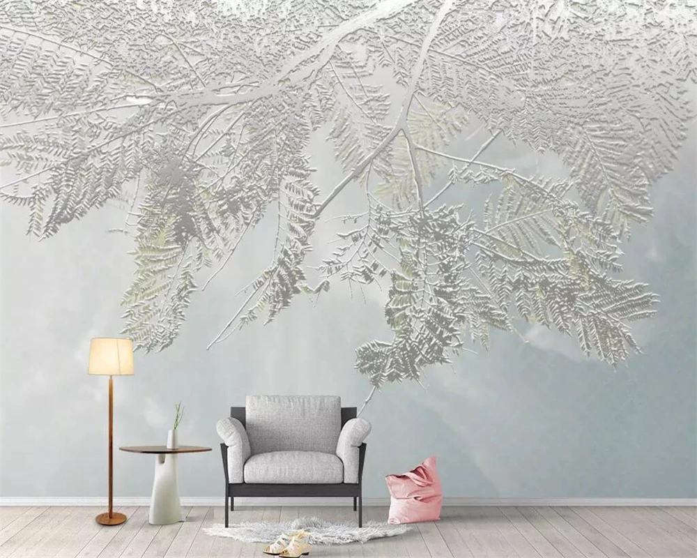 

Обои на заказ, серебряные листья, акварельный стиль, скандинавский минималистичный ТВ-фон, настенные фрески для украшения дома, 3d обои