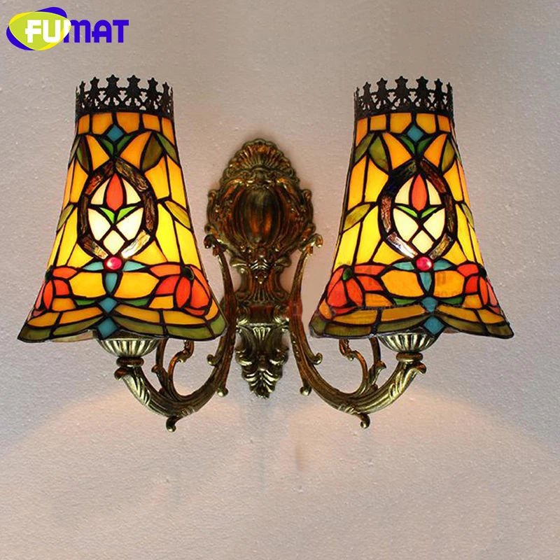 FUMAT Stained Glass Wall Lamp Vintage Baroque Wall Light TV Wall Lamp for Bedroom Corridor Mirror Headlight Living Room