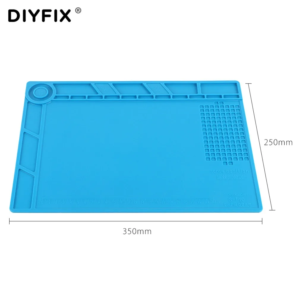 DIYFIX S140 35x25 cm di Calore Isolamento Pad In Silicone Scrivania Zerbino Piattaforma di Manutenzione con Magnetico Sezione BGA Saldatura di Riparazione strumento