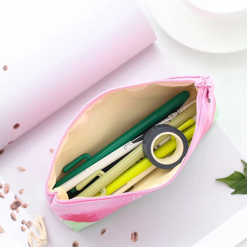 Creative fashion fruit strawberry leather pencil case waterproof Large capacity pencil bag Storage bag for Girl birthday present