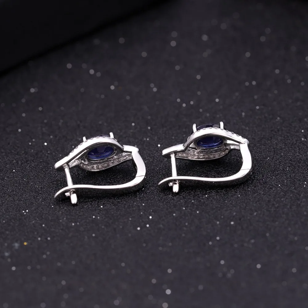 GEM\'S BALLET 3.32Ct Natural Blue Sapphire Engagement Earrings 925 Sterling Silver Gemstone Stud Earrings for Women Fine Jewelry