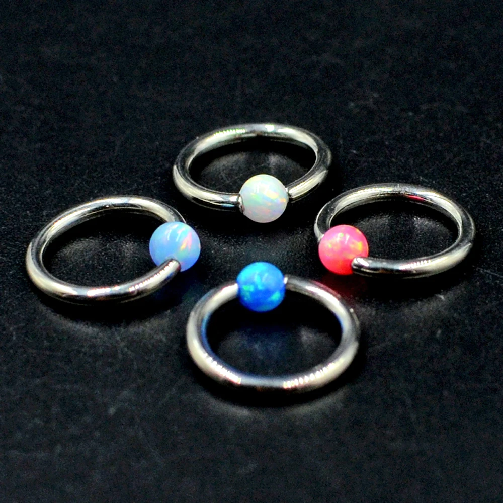 1PC G23 Solid Titanium Captive Bead Ring With Opal Stone Opal Ear Tragus Cartilage Helix Earring Closer Ring Nose Piercing Ring