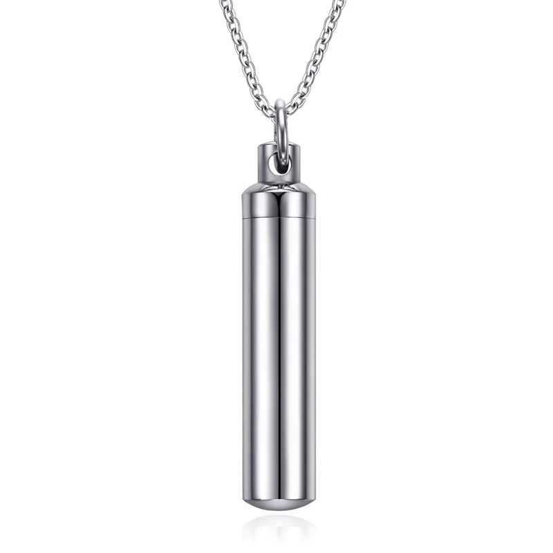 Men Woman Capsule Pendant Necklace in Open Cylindrical Pendants Stainless Steel Remembrance Jewelry Pill Filler Kit with funnel