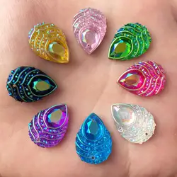 DIY craft 40PCS 13mm*18mm AB Resin Drop Flatback Rhinestone trim Wedding 2 hole Button R26*2