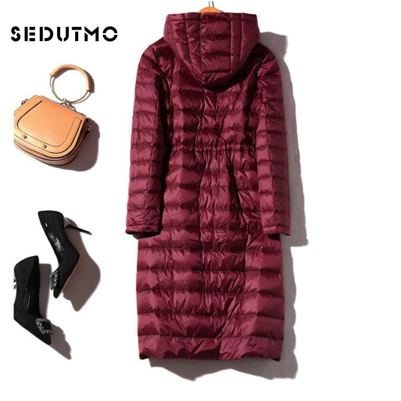 SEDUTMO Winter Long Womens Down Jackets Ultra Light Duck Down Coat Hoodie Warm Slim Autumn Puffer Jacket Outerwear ED499