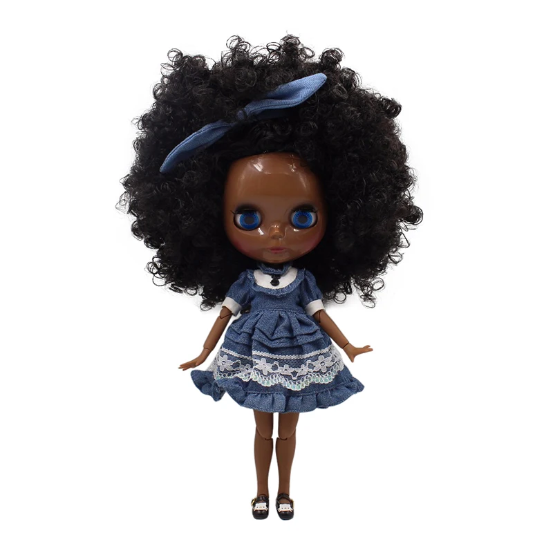 

ICY DBS Blyth doll super black skin black hair afro hair joint body shiny face 1/6 bjd 30cm toy anime