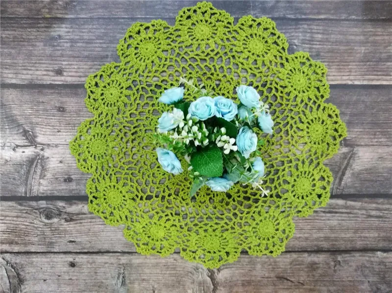 40CM Round Pastoral Green Cotton Fabric Flowers Crochet Placemat Tea Cup Table Cloth Coaster Christmas Wedding Banquet Decor Pad