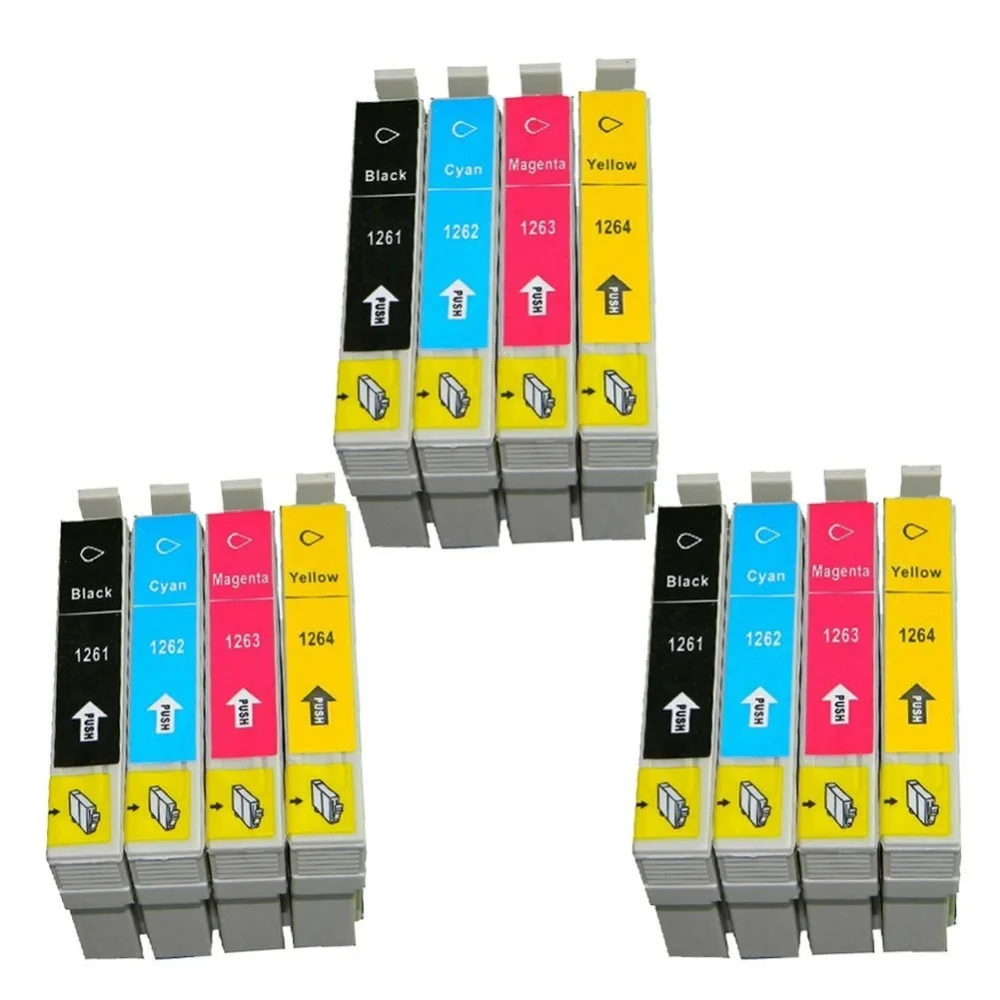 

12pk T1261 T1262 T1263 T1264 Compatible Ink Cartridge for EPSON Workforce 630 633 635 60 840 Printer Cartridge T126 with Chip