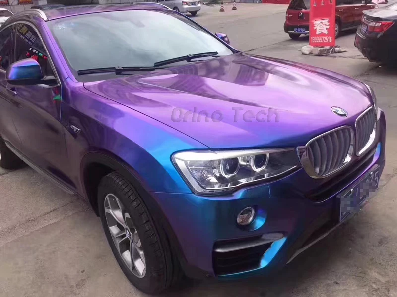 

Glossy Metallic Purple Blue Chameleon Vinyl Wrap Adhesive Car Body Film Sticker Decal Sheet Roll Air Release DIY