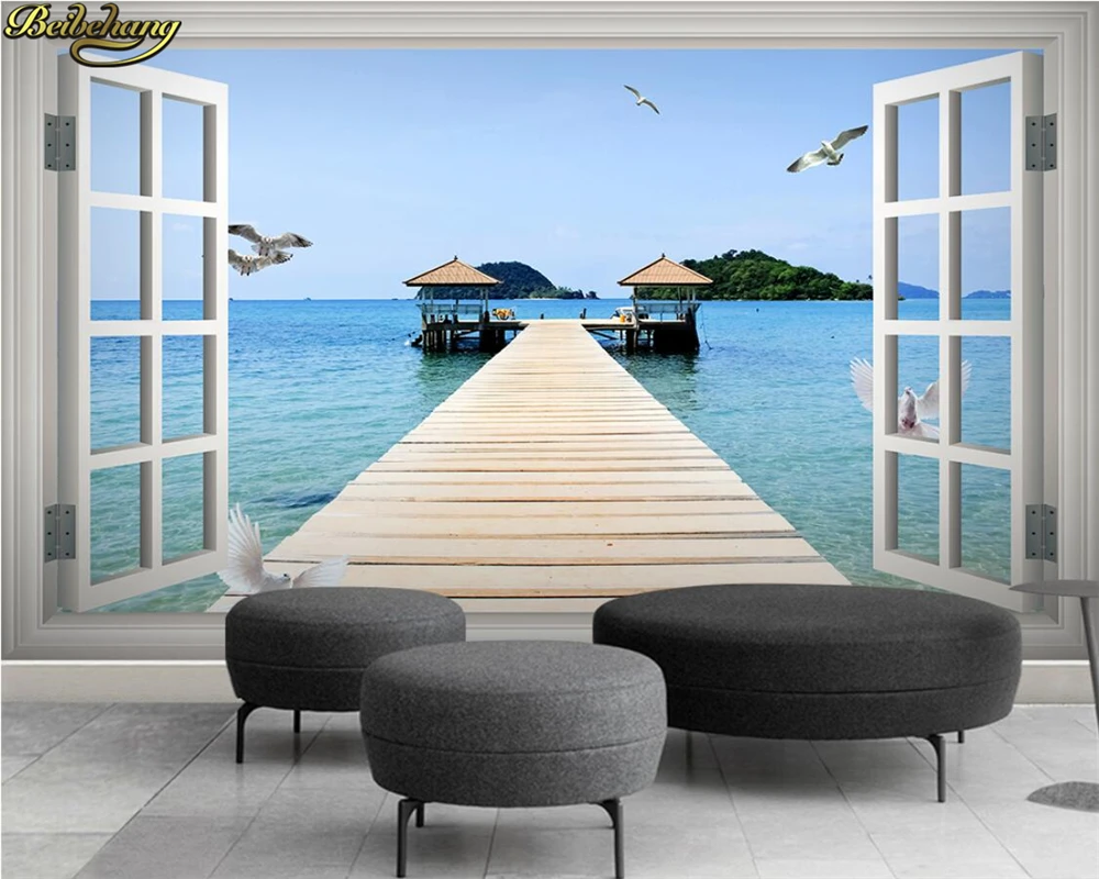 

beibehang Custom photo wallpaper mural window scenery sea 3D stereo TV sofa backdrop papel de parede wall papers home decor