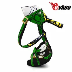 Evkoodance Green Professional Zapatos De Baile Size Latin Dancing Shoes 8.3cm Satin African Print Latin Shoes DIY Women Evkoo452