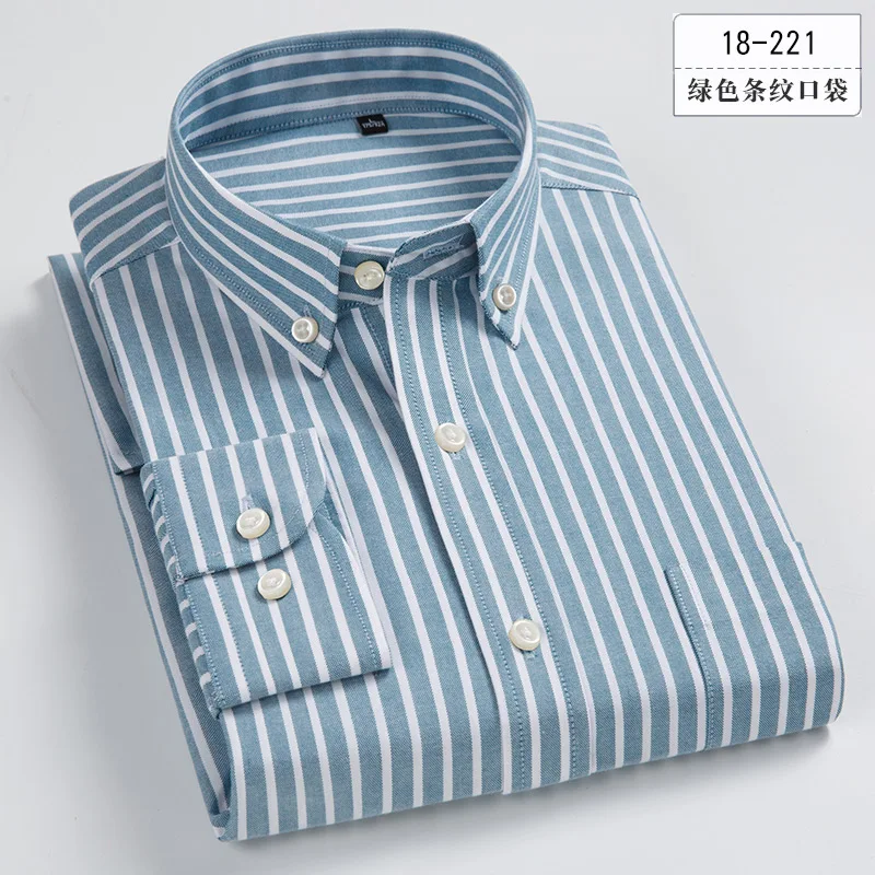 100% Cotton Oxford Mens Shirts High Quality Striped Business Casual Soft Dress Social Shirts Regular Fit Male Shirt Big Size 8XL