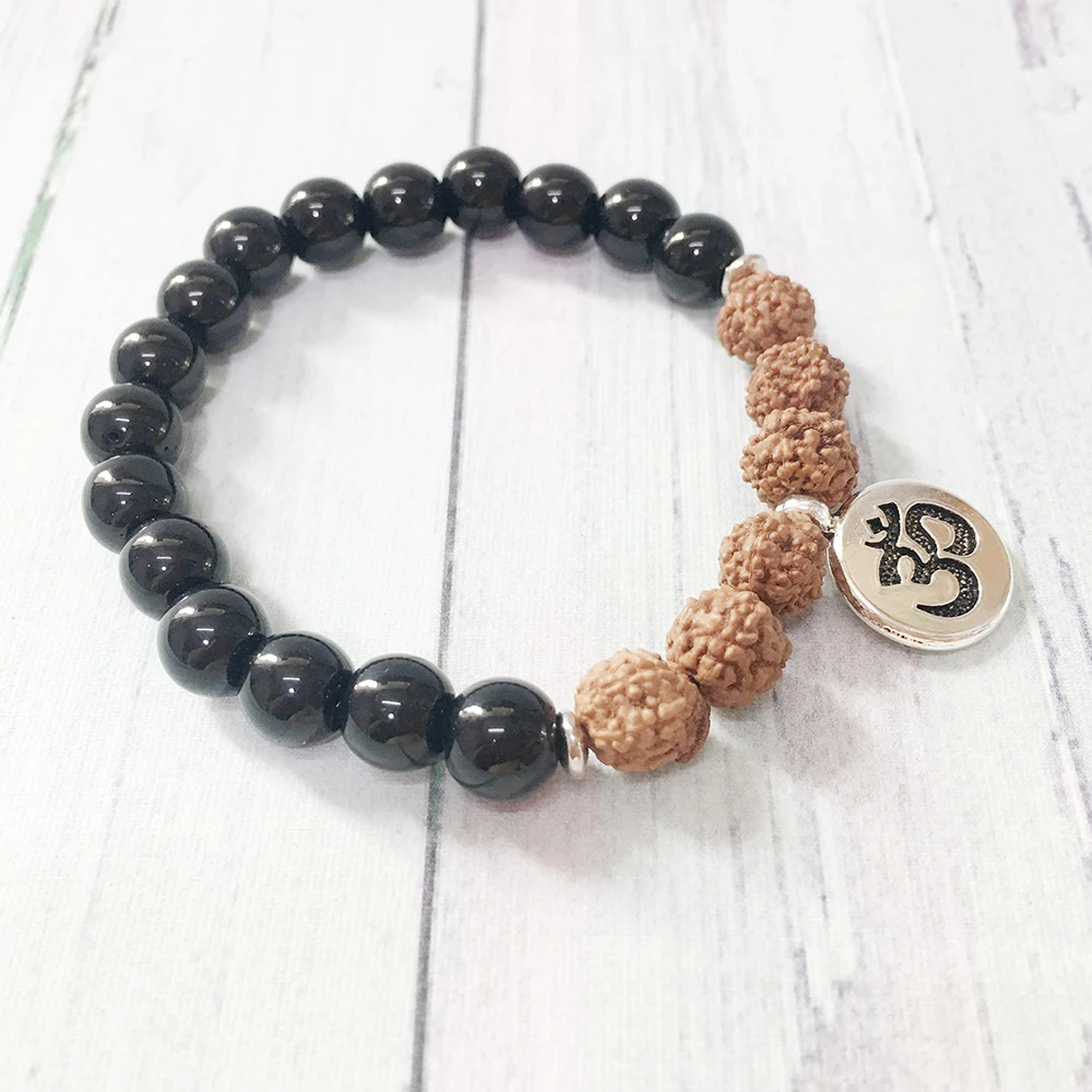 Ruberthen New Design Grade Black Onyx Rudraksha Bracelet High Quality Onyx Bracelet Rustic Yogi Mala Beads