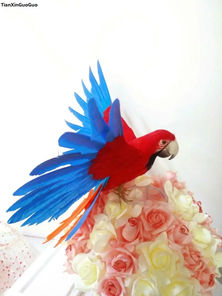 

large 35x50cm red-sky blue feathers beautiful parrot spreading wings bird hard model,home garden decoration ornaments gift s1431