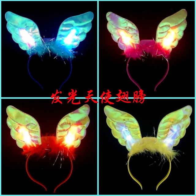 2021 New Hot Year Spring Festival Light Plastic Angels Flash Angel Wing Hair Hoop Head Hoops Bar Ball Party Dress Up Items 2021