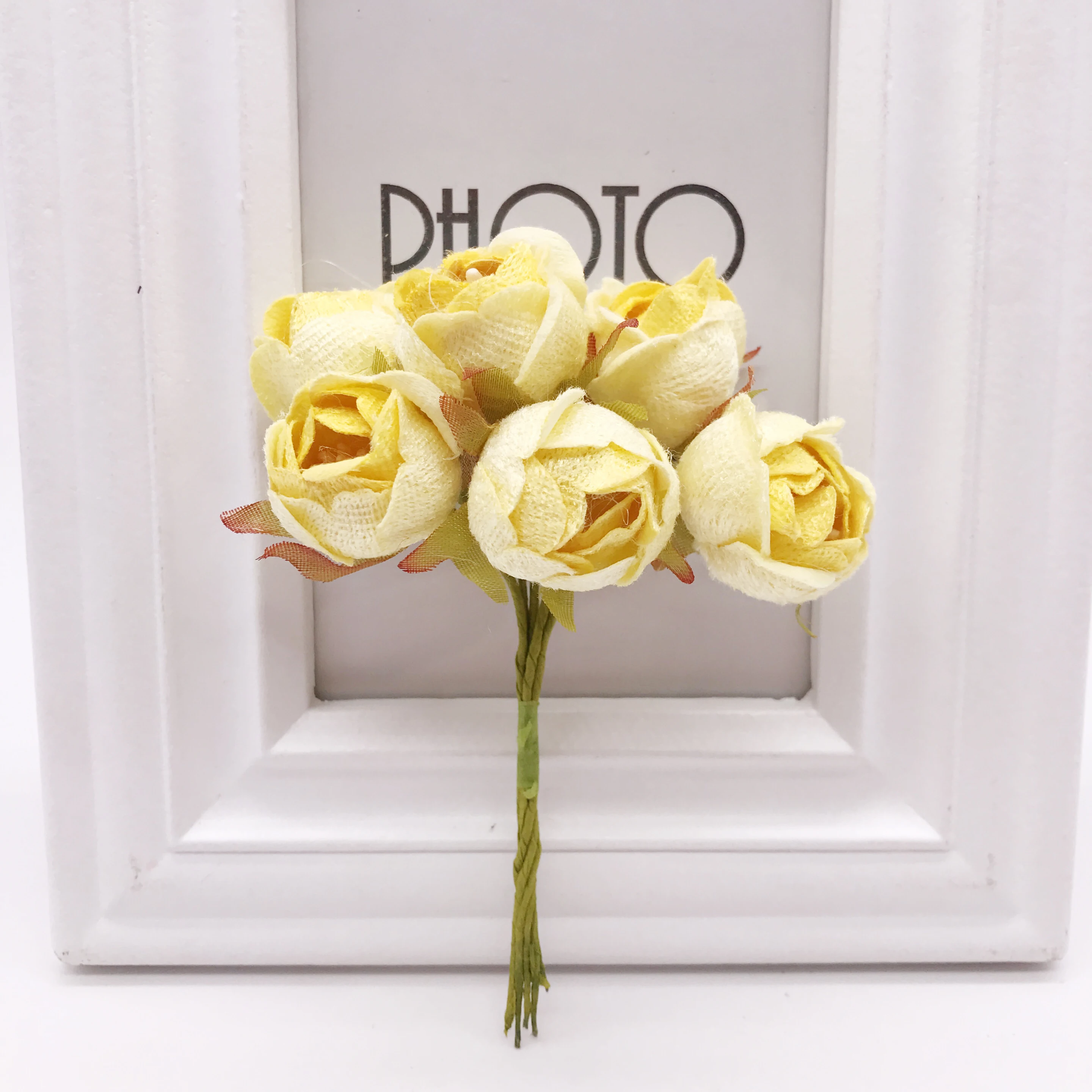 6pcs/lot Mini Silk Artificial Rose Flowers Bouquet Wedding Decoration Paper Flower For DIY Scrapbooking Handmade Flower Ball