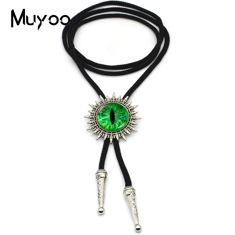 BOLO-0096 New Fashion Vintage Style Green Cat Eyes Glass Round Cabochon Bolo Ties For Men Adjustable Neck Ties Fashion